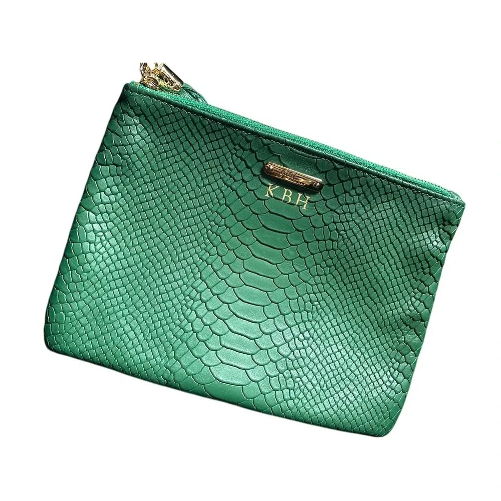 GiGi New York Green Python‎ Embossed Leather Clutch - Monogrammed KBH